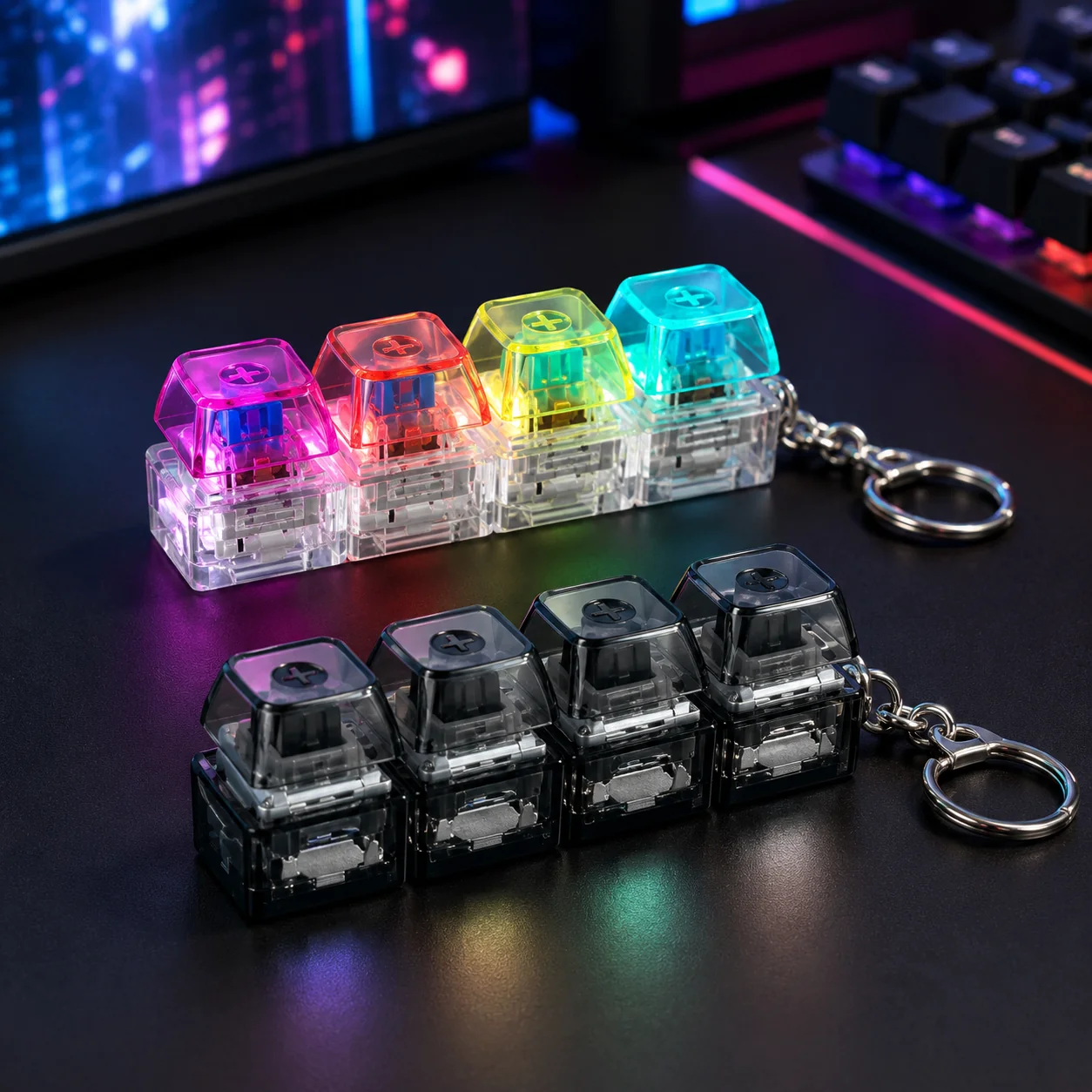 LED Light RGB Keyboard Keychain Fidget Toy Button Stress Relief Desk Office Anxiety Relief