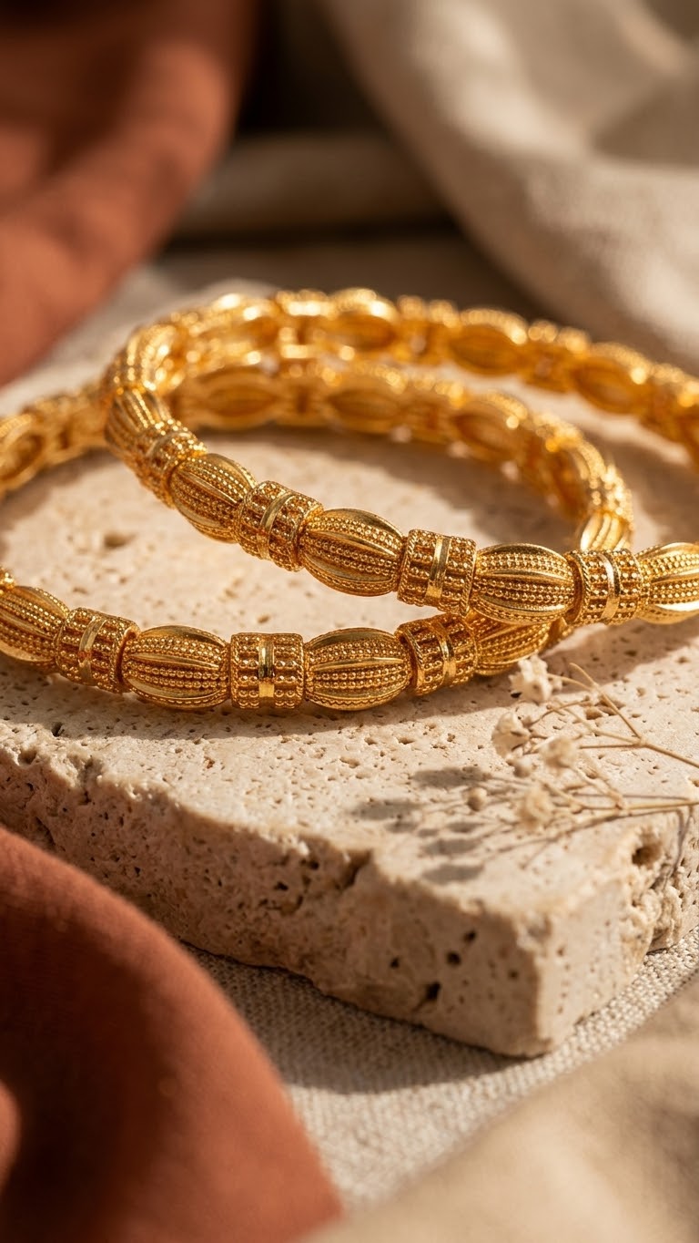 Traditional Gold Tone Beaded Bangles Set for Women