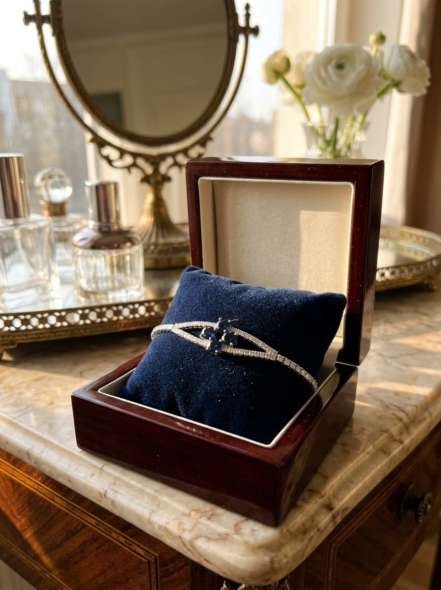 Sapphire Flower Motif Silver Bracelet