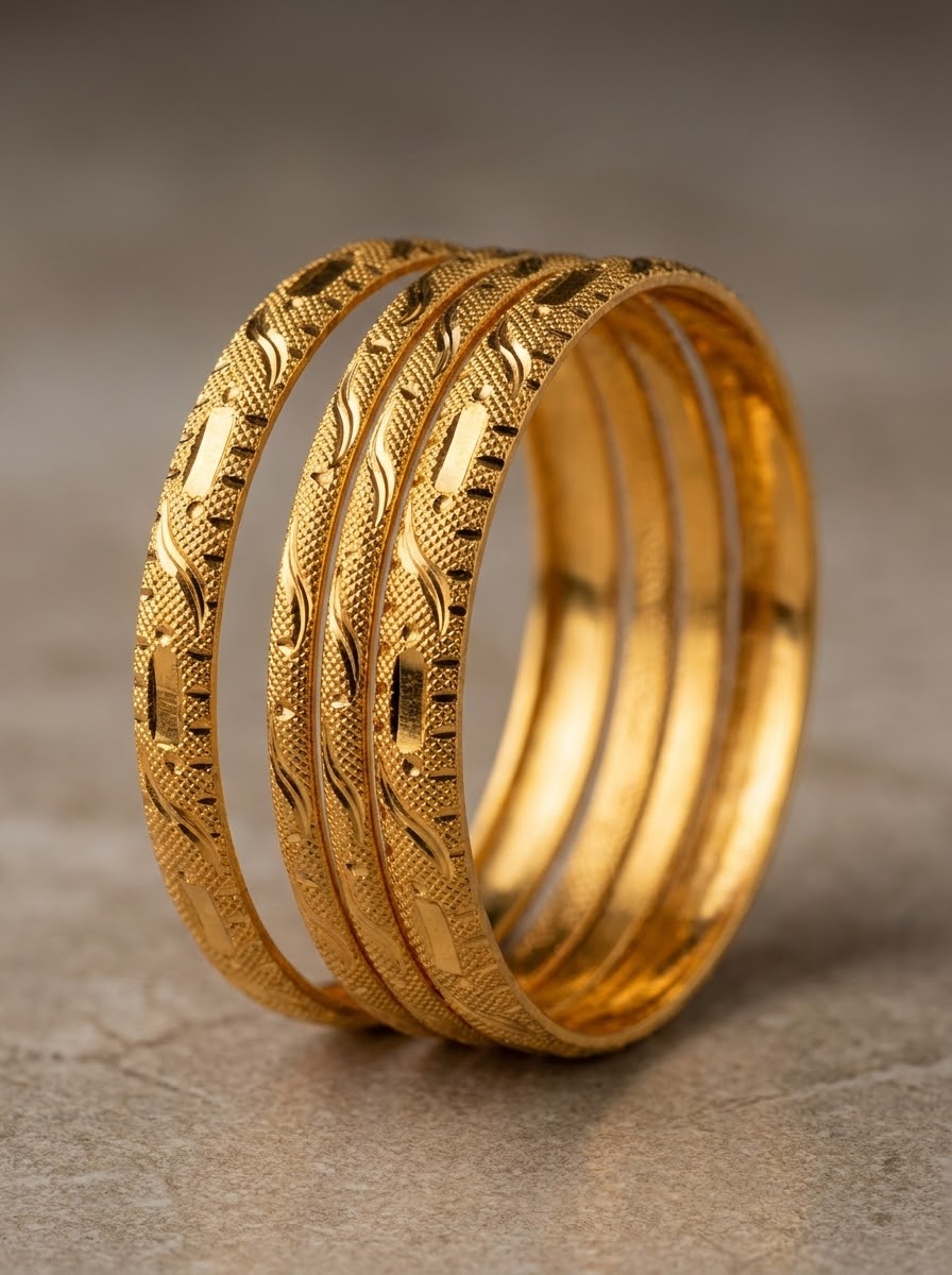 6 Traditional Gold Plated Textured Bangle Set for Women