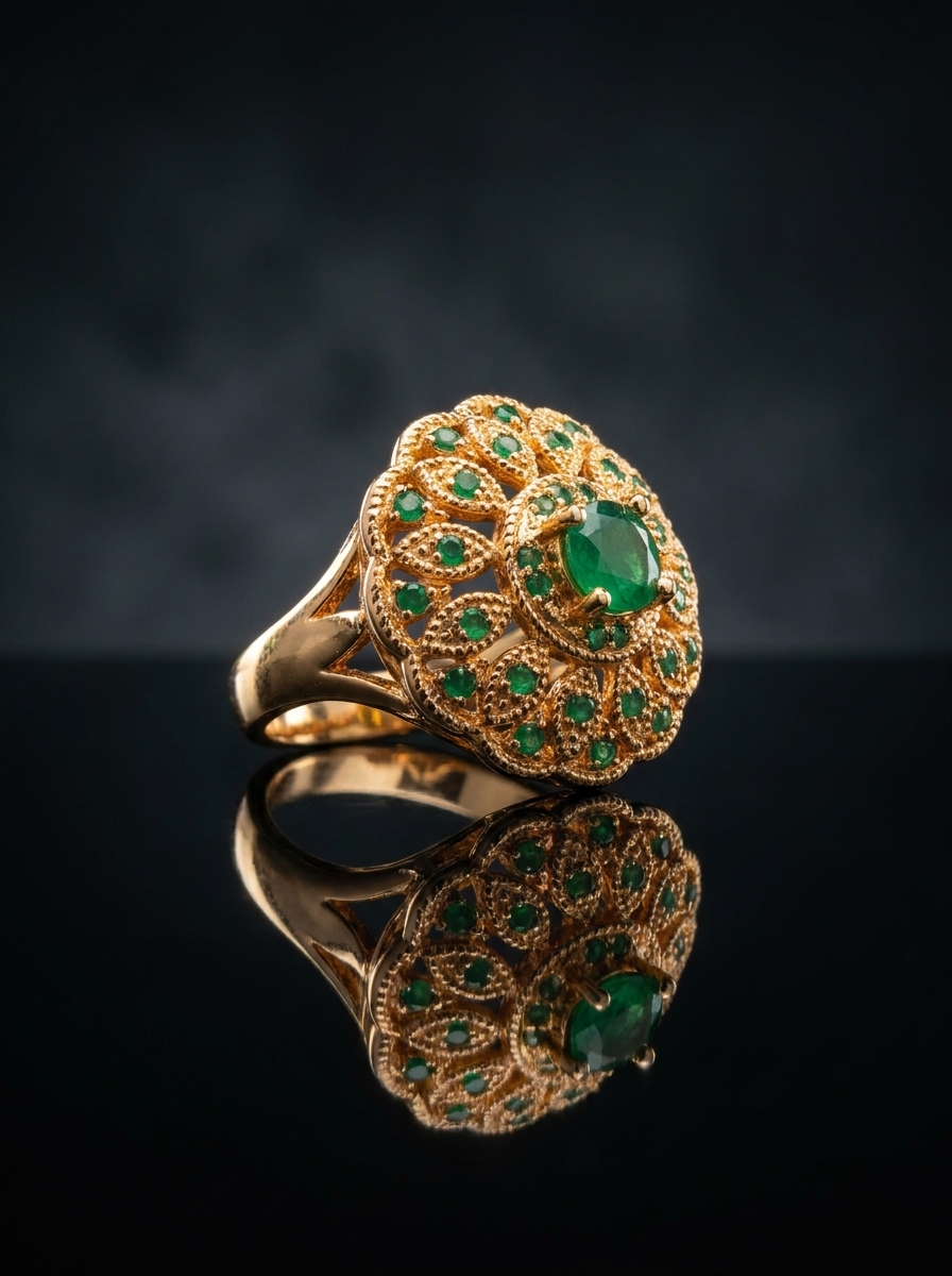 Women's Elegant Gold Plated Emerald Green Gemstone Ring