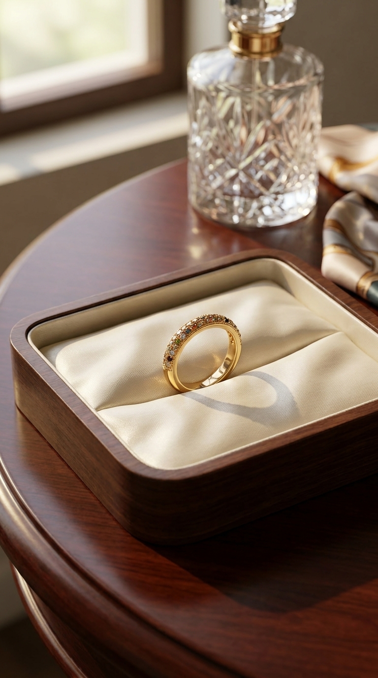 Gold Tone Multi-Stone Beaded Band Ring for Women